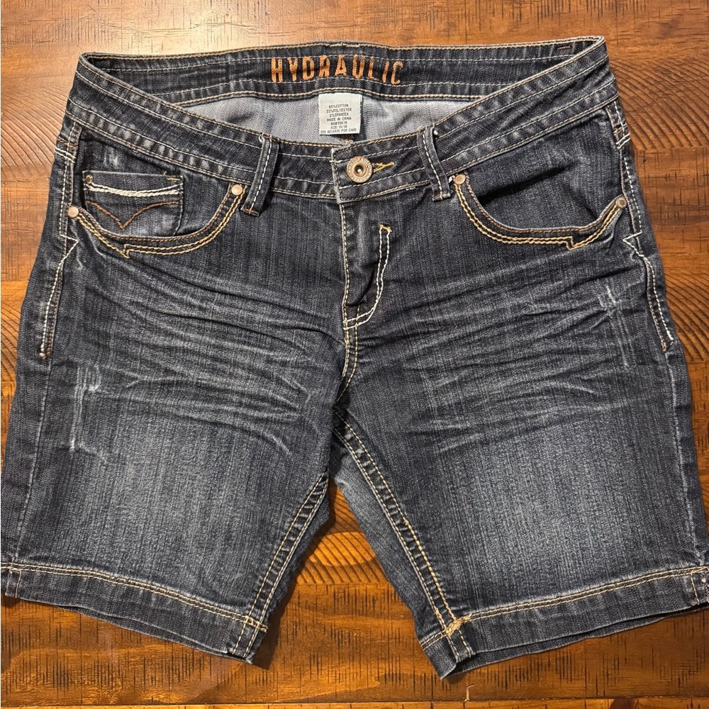 Hydraulic Women's Distressed Dark Blue Jean Shorts